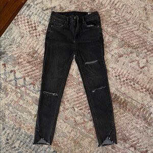 Free People Dark Grey Skinny Distressed Jeans